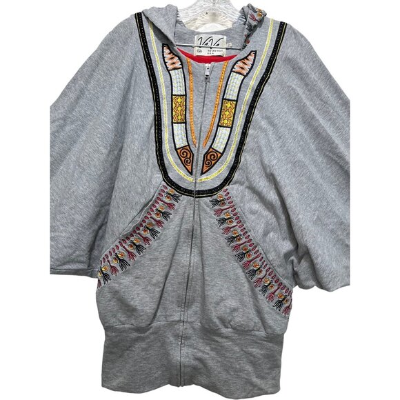 VAVA by Joy Han Floral Embroidery Jersey Hoodie Womens Medium Gray Hippy Boho - Picture 6 of 16